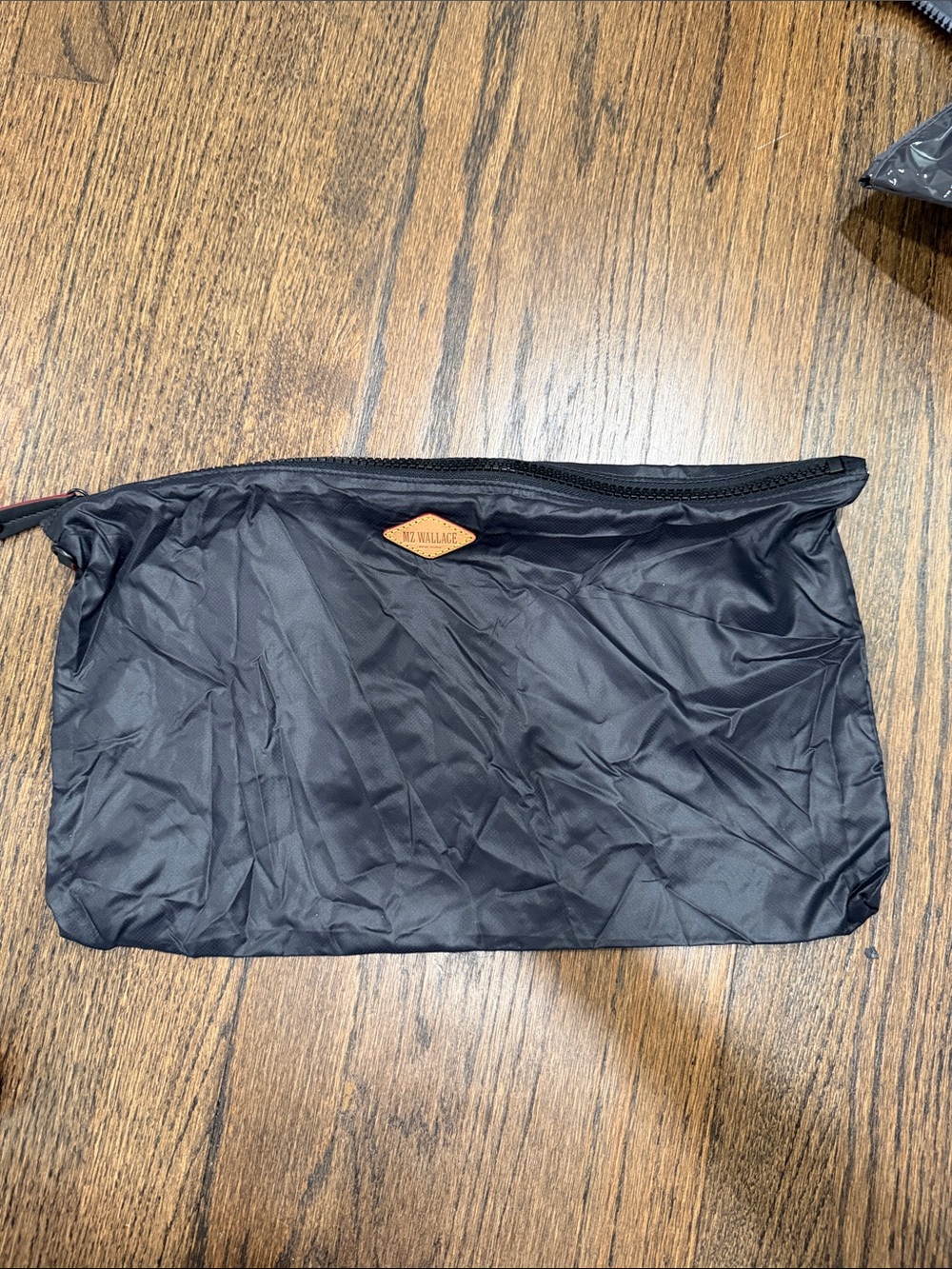 MZ Wallace Black Nylon Cosmetic Pouch with Tan Leather Logo